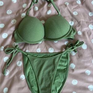 Green Textured Bikini Set